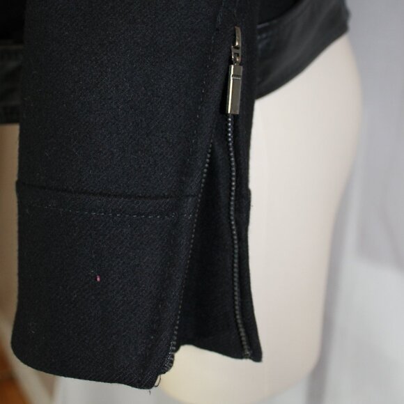 Trina Turk wool blend classic jacket with leather trim black zip size 6 - Picture 10 of 10